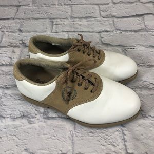 Footjoy golf shoes. White/tan. Good tread. Tie up. Womens size 7 *